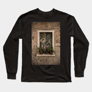 Window in Torri del Benaco, North East Italy Long Sleeve T-Shirt